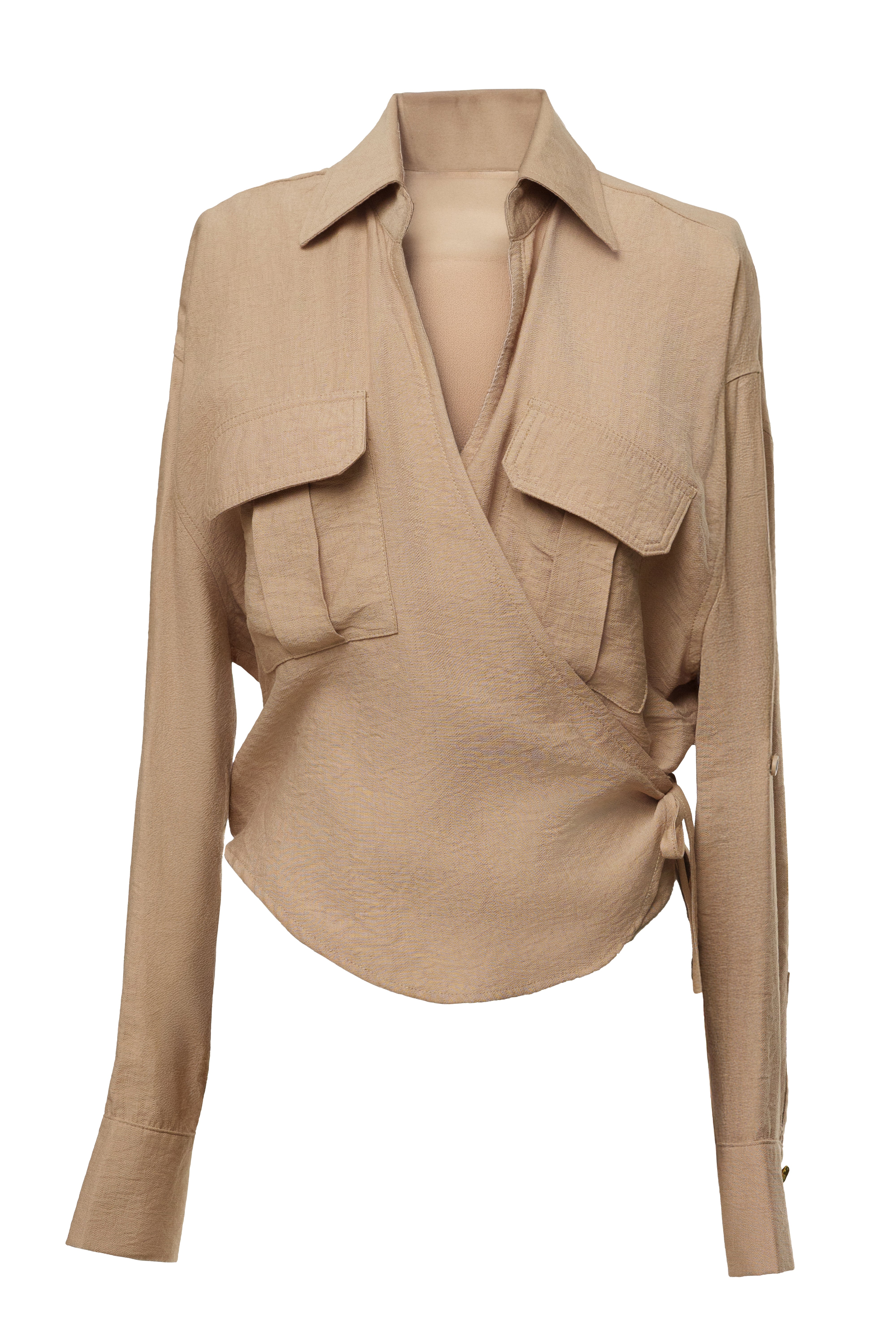 Tan Drift Collared Cargo Top - JLUXLABEL