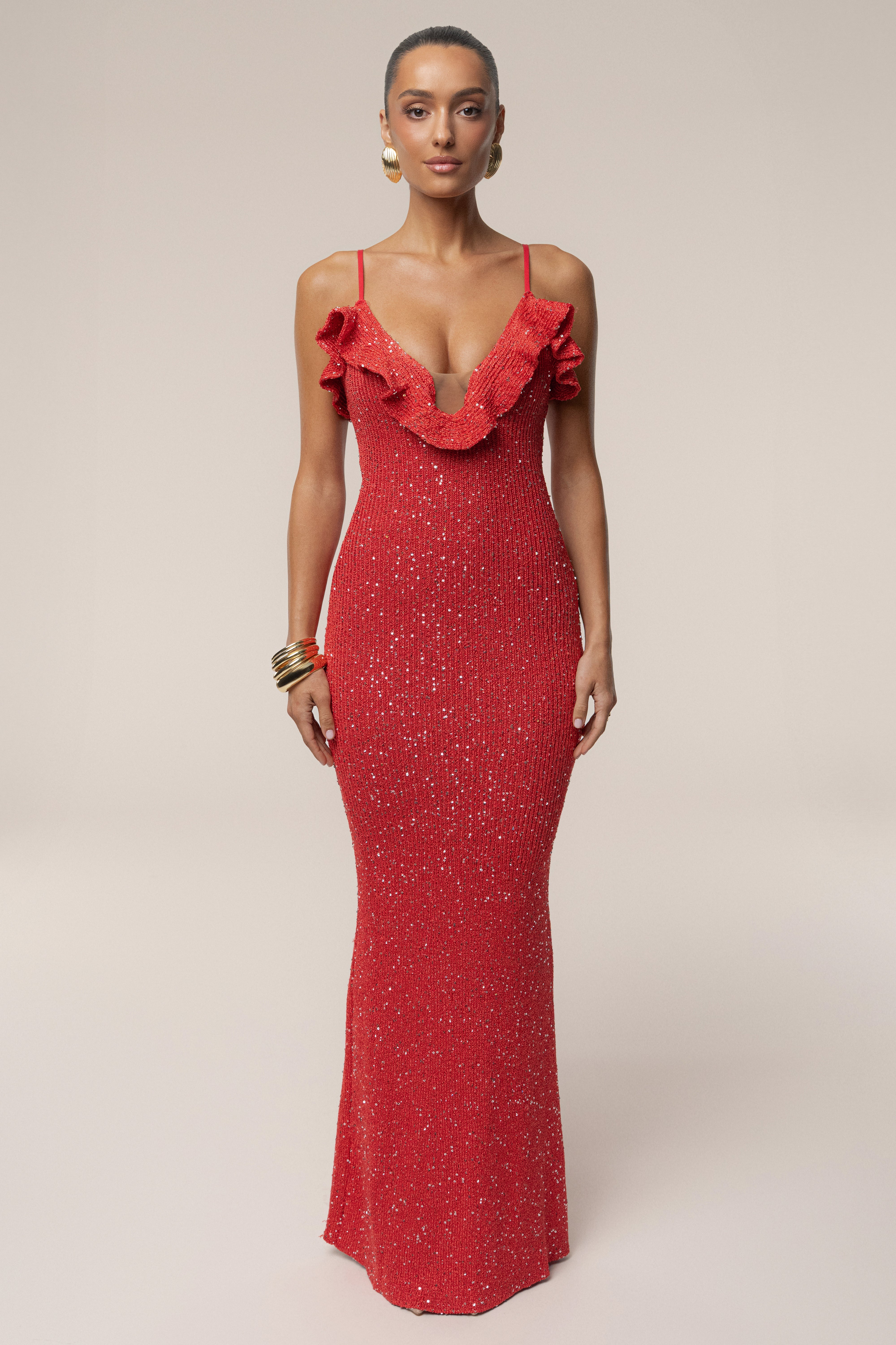 Coral Midnight Sparkle Maxi Dress - JLUXLABEL