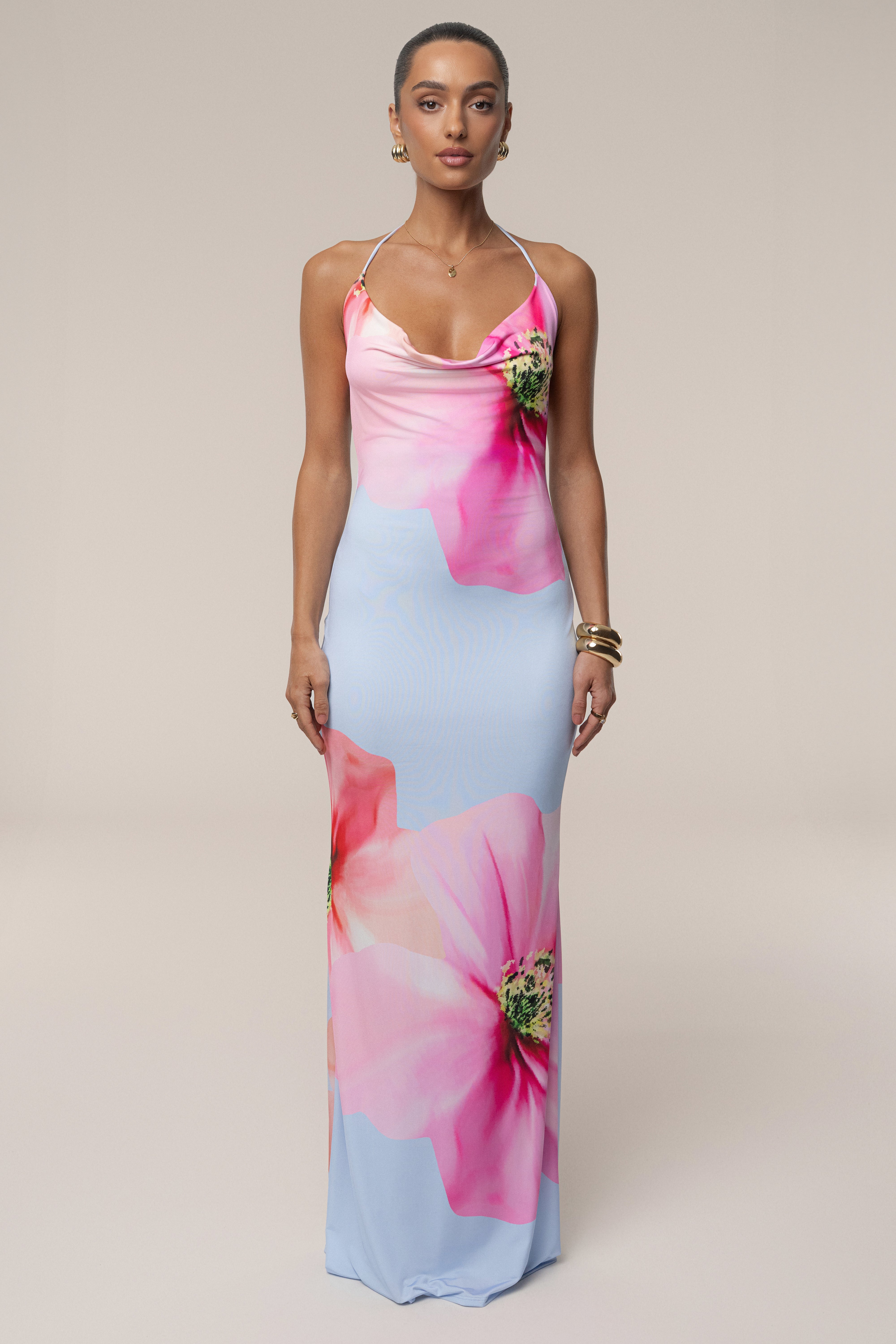 Blue Midsummer Cowl Neck Dress - JLUXLABEL